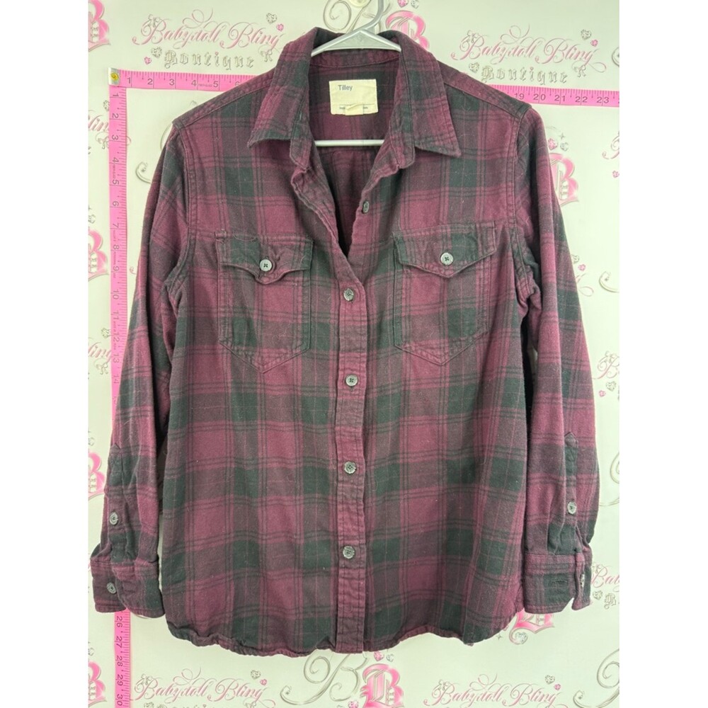 Tilley button up long sleeves red Pink and Gray Plaid Button-Down Shirt